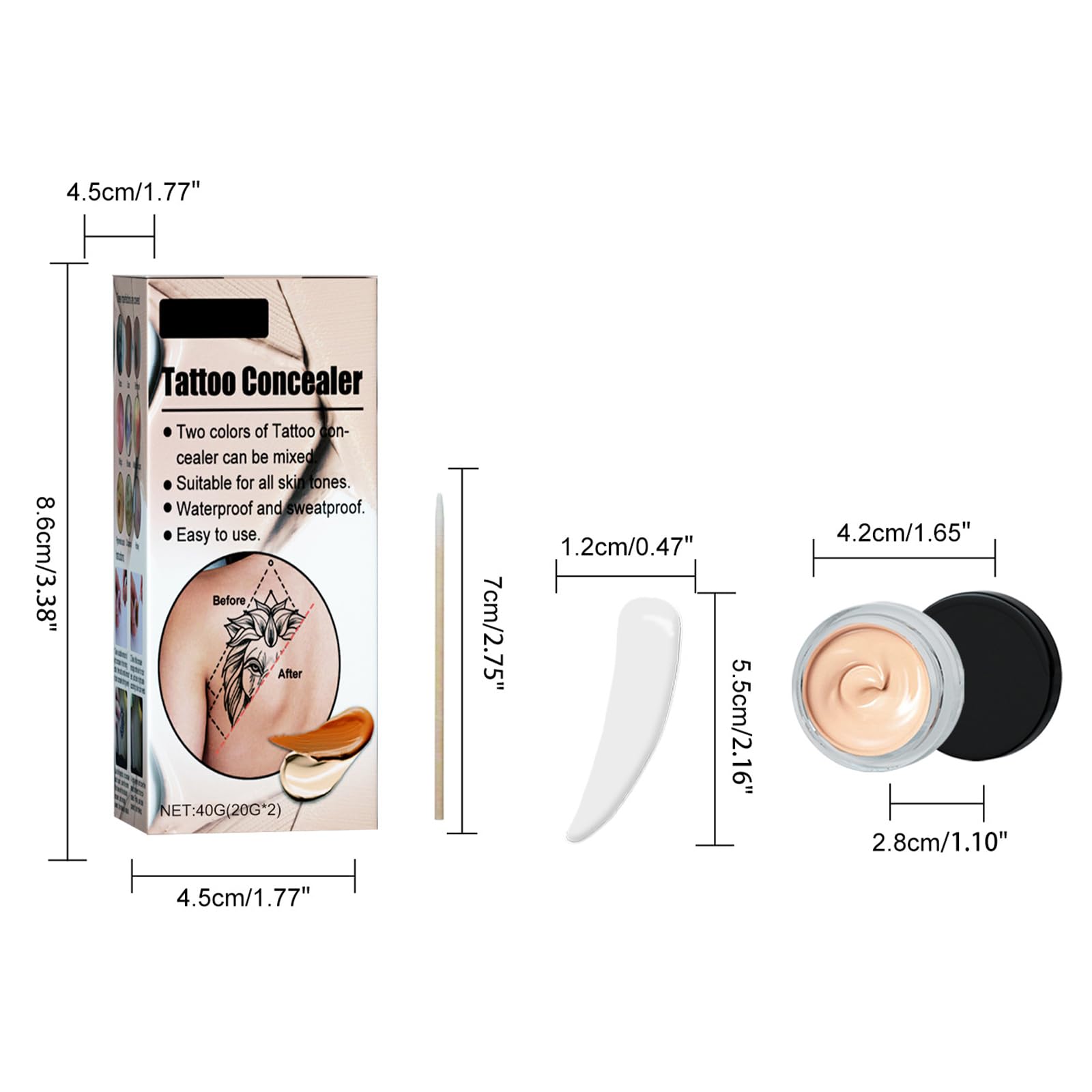 Dymeist 2 Colors Waterproof Concealer Cream Makeup Body Birthmark Scar Marks Cover Cream Waterproof Scar Cover Makeup Camouflage Cream For Use On Body, For Legs, For Men And Women (01)