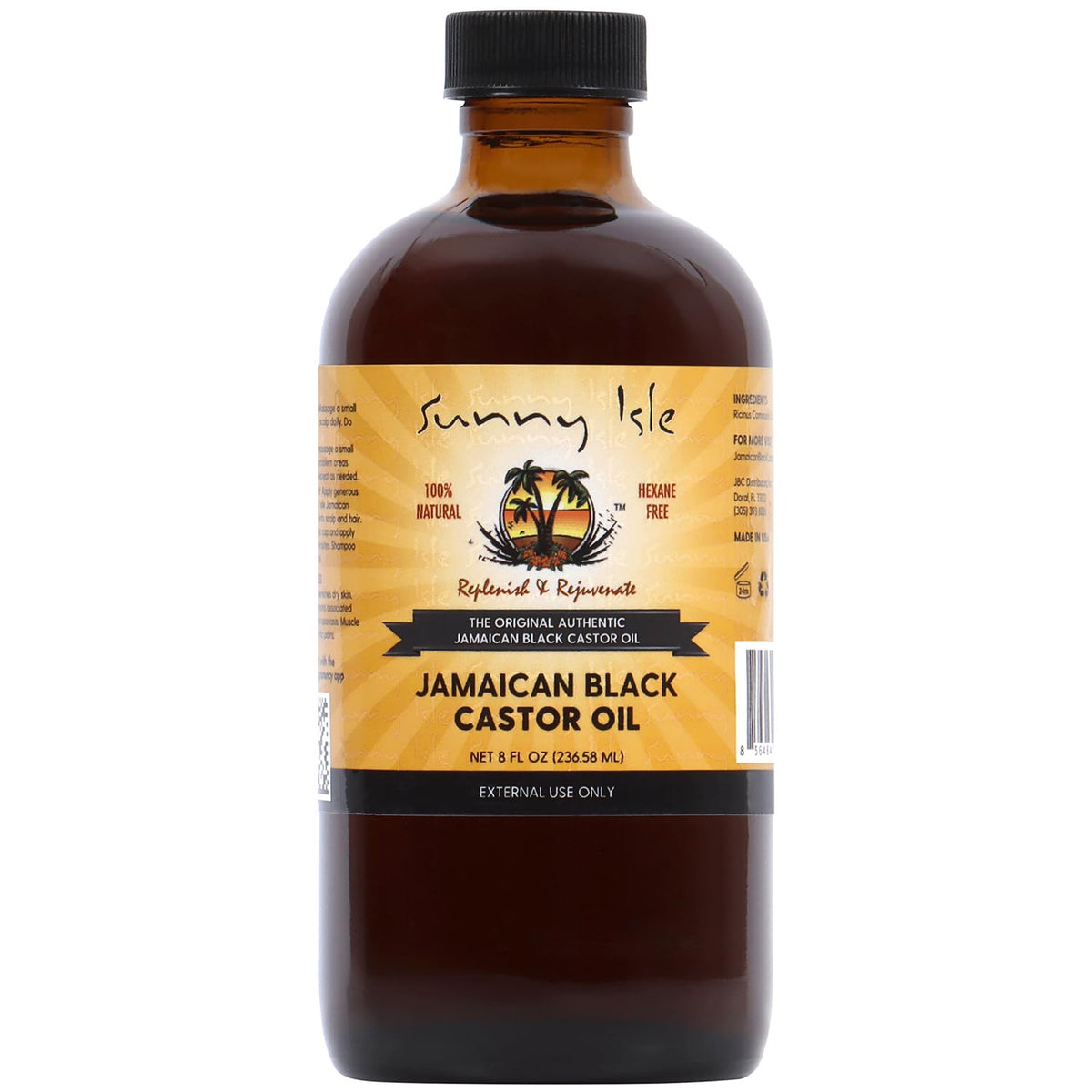 Sunny Isle Jamaican Black Castor Oil 8oz | 100% Natural Treatment for Hair, Scalp and Skin