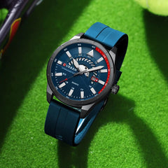 Top Brand Curren 8421 Man Quartz Watch Breathable Rubber Strap Date Display Sport Watches - BLUE