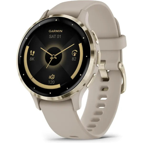 Garmin Venu 3S GPS Smartwatch, Soft Gold Stainless Steel Bezel With French Gray Silicone Band (010-02785-02)