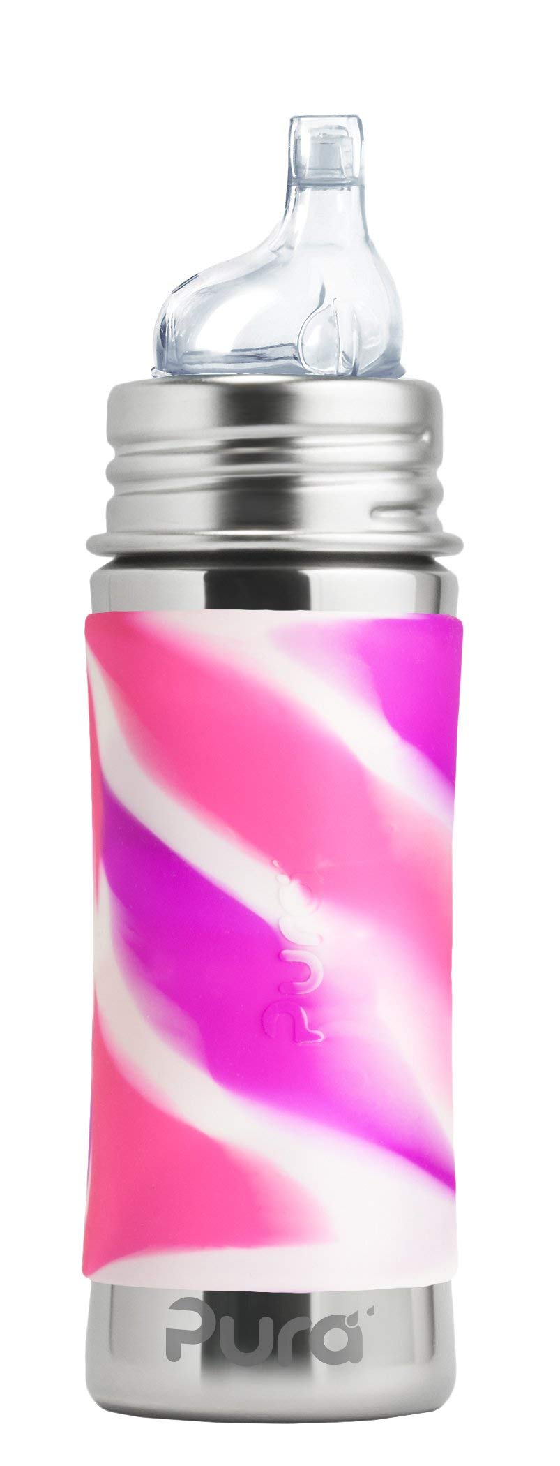 Pura (Pink Swirl) - Kiki 11 Oz / 325 Ml Stainless Steel Sippy Cup With Silicone Xl Sipper Spout & Sleeve, Pink Swirl (plastic Free, Nontoxic Certified, Bpa Free)