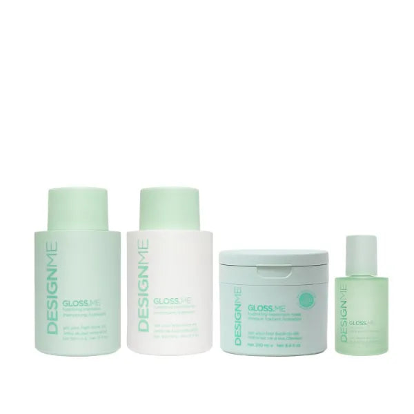 DESIGNME GLOSS.ME Hydrating & Shine System | Natural, Sulfate Free Shampoo, Hair Conditioner for Dry Hair, Hair Serum, & Hair Mask | With Moisturizing Argan Oil for Strong, Soft & Shiny Hair