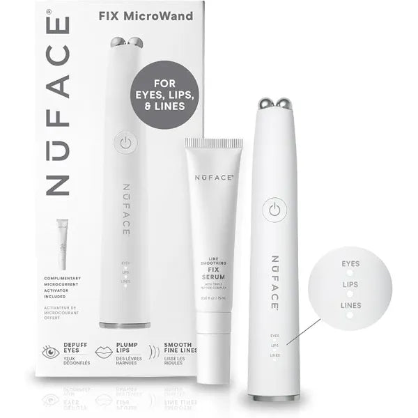 NuFACE FIX MicroWand Microcurrent Facial Device, FDA Cleared Eyes, Lips & Lines Treatment with Serum Activator Lip Plumper, Eye Depuffing Wand, Wrinkle & Smile Line Reducer, 3 On the Go Modes