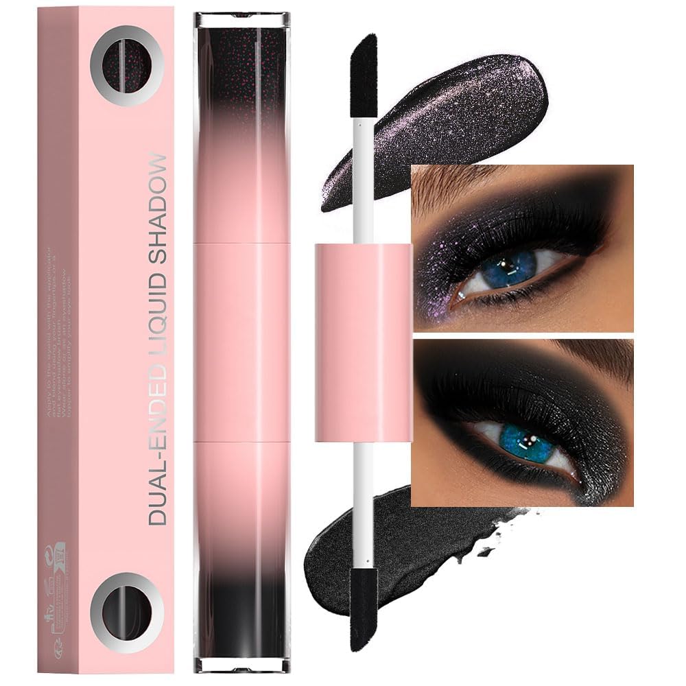 Azonee Dual-Ended Glitter Liquid Eyeshadow, Shimmer & Glitter Makeup Stick, Waterproof & Long-Lasting Formula for Stunning Eye Looks (12# Black Glitter)