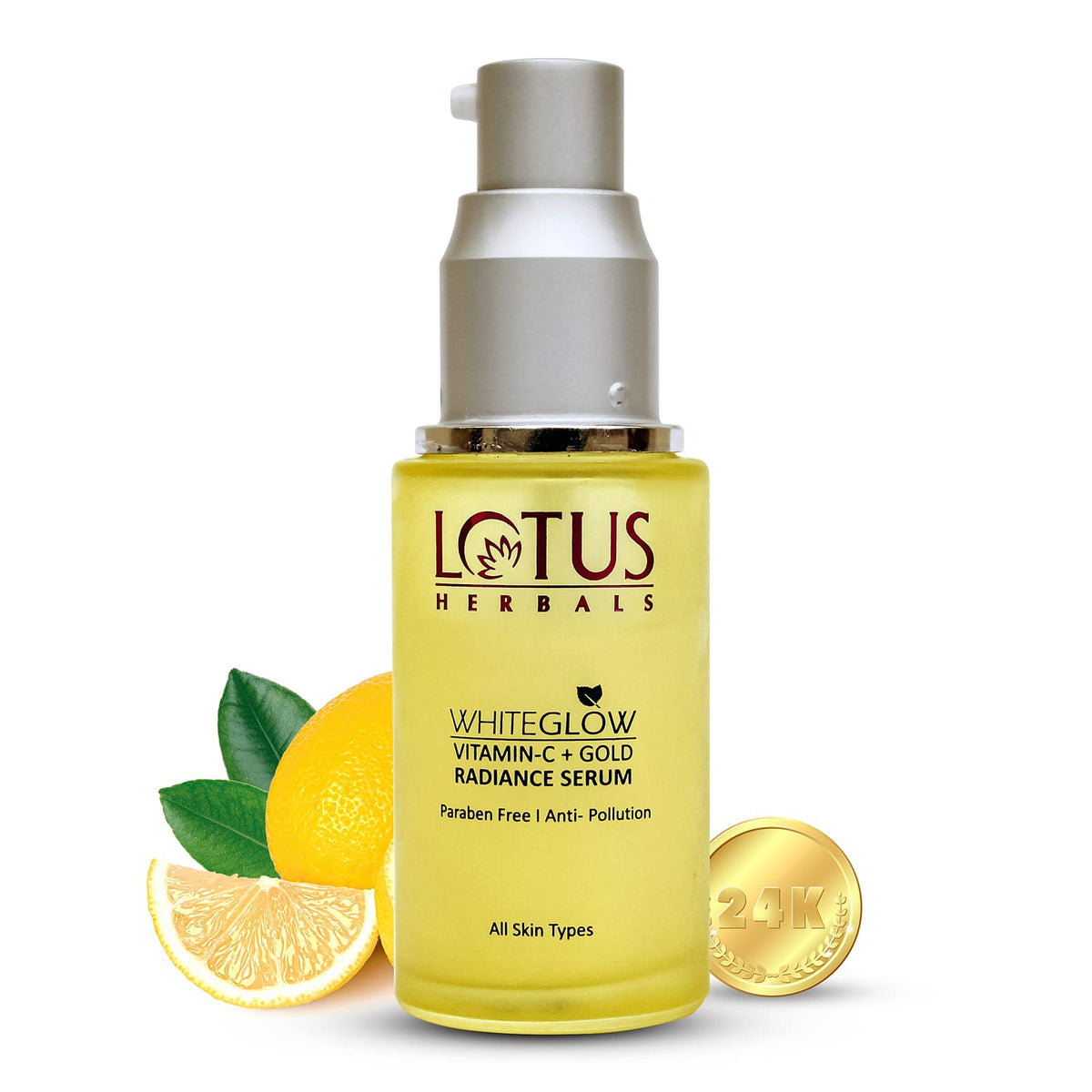 Lotus Herbals WhiteGlow Vitamin C and Gold Radiance Face Serum | For Dull & Dry Skin | Brightening & Hydrating | 30ml, Yellow