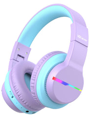 iClever Kids Bluetooth Headphones BTH12 Colorful LED Light Over-Ear with 74/85/94dB Volume Control, 85 Hours Playtime, Bluetooth 5.2, Built-in Microphone for School/Tablet/Computer - A.purple
