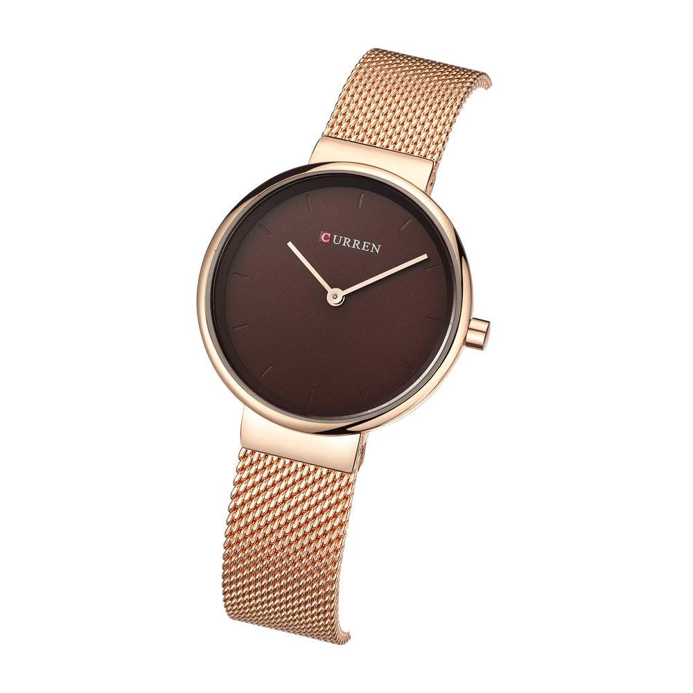 CURREN 9016 Women Quartz Watch Fashion Simple Stainless Steel Ladies Wristwatches Gold & Brown