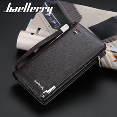 Mens Long Leather Cellphone Clutch Wallet Purse for Men Large Travel Business Hand Bag Cell Phone Holster Card Holder Case Gift for Father Son Husband Boyfriend (BLACK)