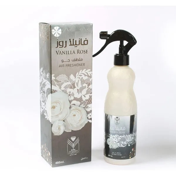 Almas Perfumes Vanilla Rose – Air Freshener Spray 480 ml | Long-Lasting Floral & Sweet Scent for Home, Car & Office