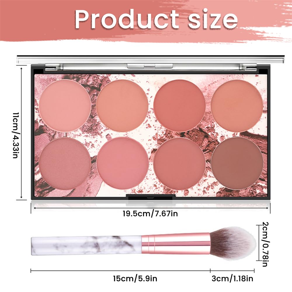 YARDHOBI 8 Colors Blush Palette, Matte Mineral Blush Powder, Bright Shimmer Face Blush, Contour and Highlight Blush Palette, Professional Facial Beauty Cosmetic Makeup Blush, with Blush Brush