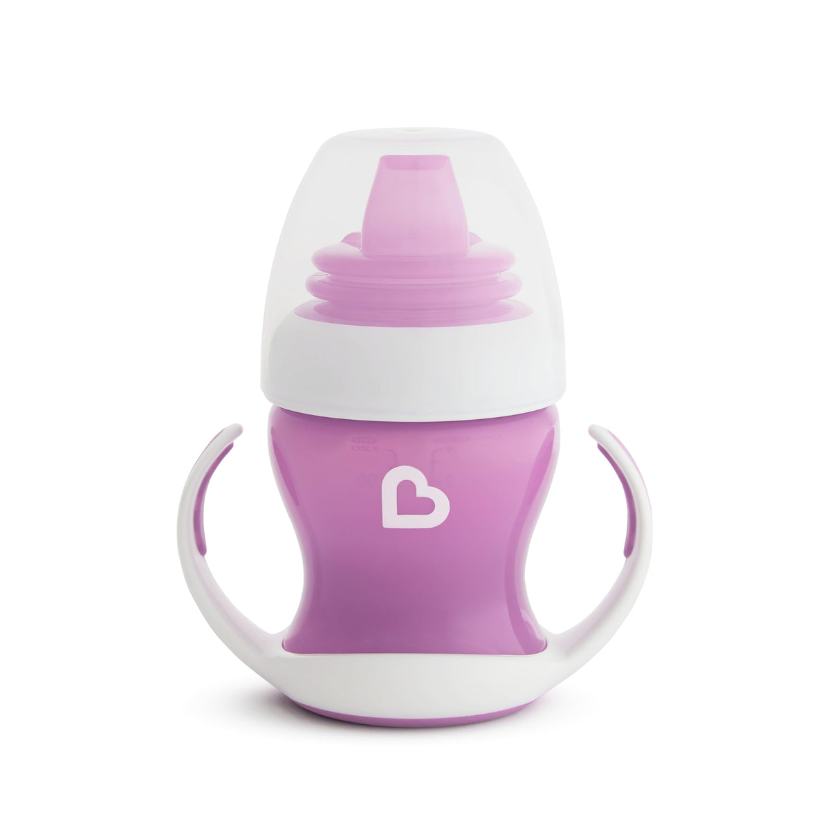 Munchkin Gentle Transition Trainer Cup, Spout transition from bottle to spill proof cup, leak proof and anti-slip handle for Baby/infant, boys and girls, 4oz Capacity, 4 months and above, Purple