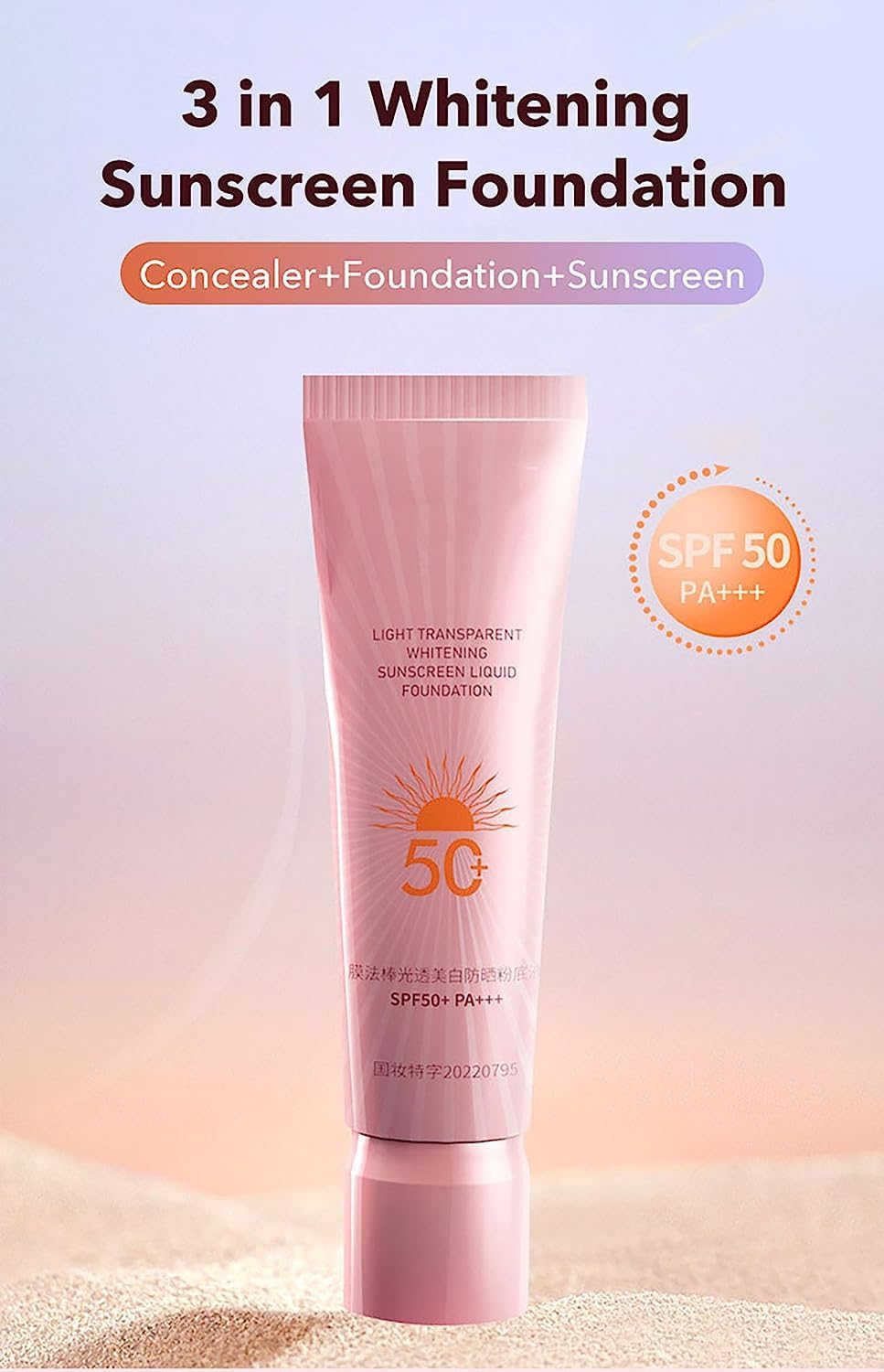 Korean Whitening Sunscreen Foundation, 3 in 1 Whitening Sunscreen Foundation, Korean Bb Cream, Light Transparent Sunscreen Liquid Foundation,Concealer,Spf Sunscreen Waterproof,Oil Control (3PC)