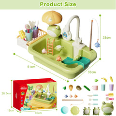 Kids Kitchen Sink Toys Electronic Dishwasher Playing Sink 44PCS Pretend Role Play Toys Upgraded Real Working Faucet & Dishes Play Set with Automatic Running Water Cycle System for Boys Girls Toddler