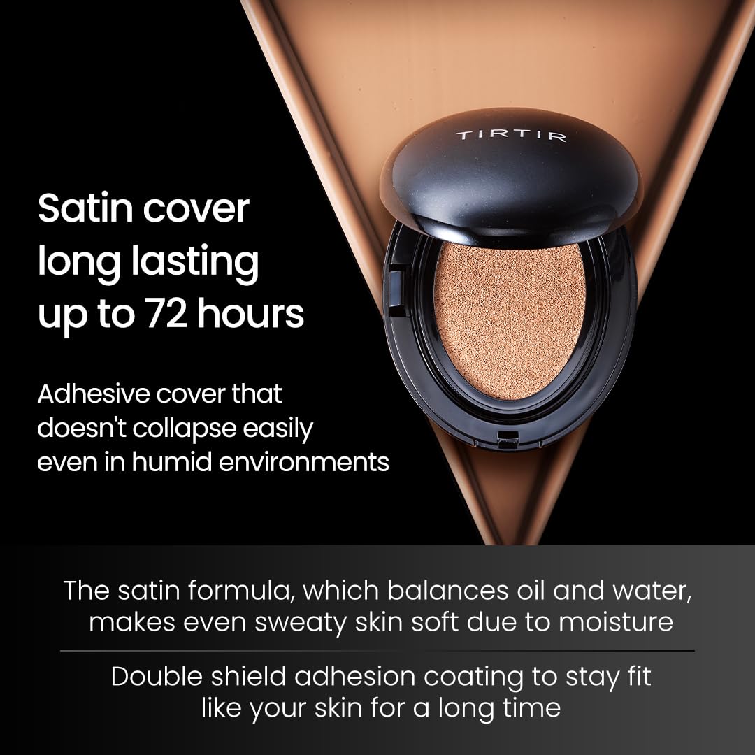 TIRTIR Mask Fit Black Cushion Foundation - Japan's No.1 Choice for 72-Hour Flawless Coverage with Semi-Matte Finish (Mini (0.15 oz.), 17C Porcelain)