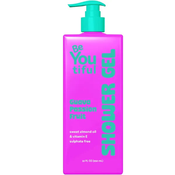 BeYoutiful Natural Hydrating Body Wash for Kids & Teens, Guava Passion Fruit Exfoliating Gel, Cruelty-Free Acne-Prone Sensitive Skin Care, 32 oz