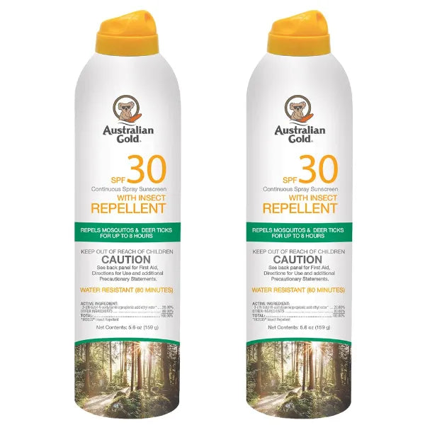Australian Gold Sunscreen & Insect Repellent Spray SPF 30 | 5.6 Fl Oz (2 Pack)