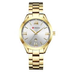 Curren 9007 Quartz Movement Round Dial Stainless Steel Strap Waterproof Women Watch - Gold, White