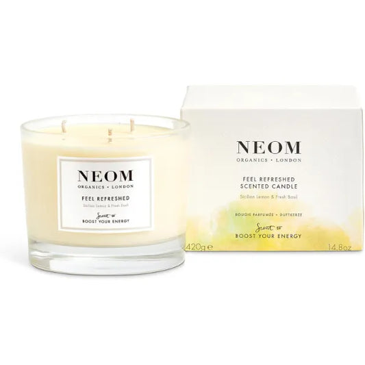 NEOM Feel Refreshed Scented Candle, 3 Wick | Lemon & Basil | Essential Oil Aromatherapy Candle | Scent to Boost Your Energy