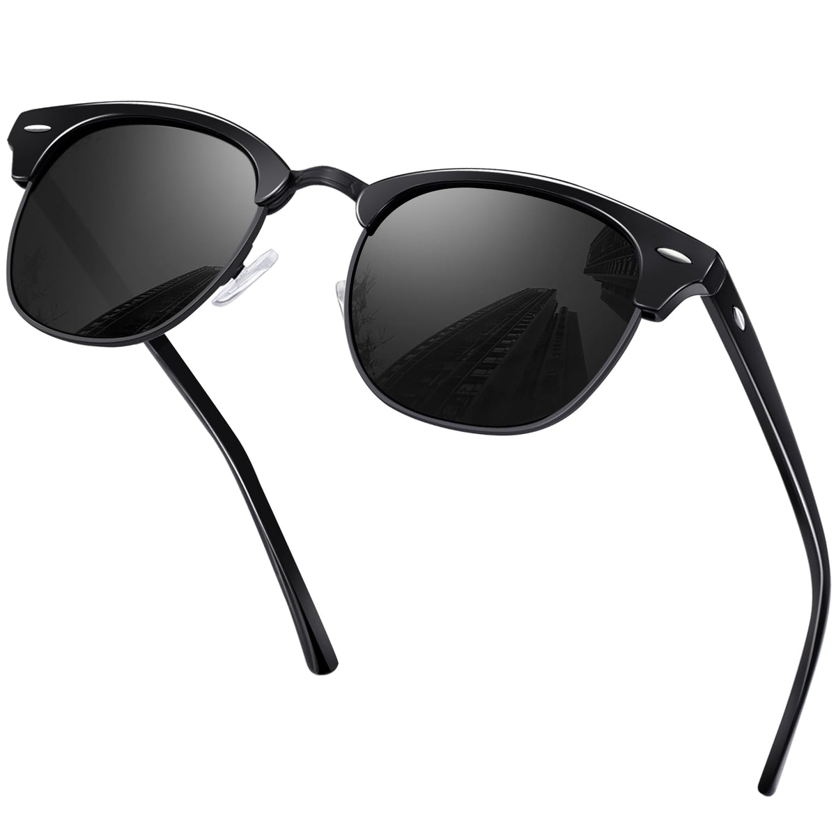 KANASTAL Polarized Horn Rimmed Sunglasses for Men and Women, Classic Half Frame Sun Glasses, Semi Rimless Shades for Womens 100% UV400 Protection Driving