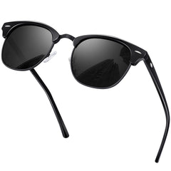 KANASTAL Polarized Horn Rimmed Sunglasses for Men and Women, Classic Half Frame Sun Glasses, Semi Rimless Shades for Womens 100% UV400 Protection Driving