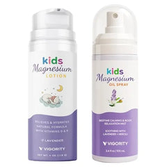 Vigority Magnesium Lotion with Magnesium Spray for Kids Bundle Bedtime Calming Body Cream and Mist for Legs, Feet & Body Topical Magnesium Soothing Relief & Aromatherapy for Relaxation & Comfort