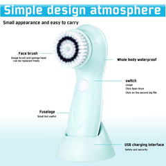 GUGULE Facial Cleansing Spin brush Set - Waterproof Skin Advanced Microdermabrasion for Gentle Exfoliation and Deep Scrubbing with 3 Exfoliating brush Heads