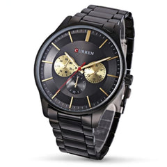 CURREN Men's Analog Watch Black Stainless Steel Case Black Dial Black Stainless Steel Bracelet