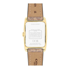 Coach Reese Qtz Basic White Rectangle Dial Women's Watch|Tan PVC & Saddle Calfskin Material|Tan PVC & Saddle Calfskin Color Band - 14504355