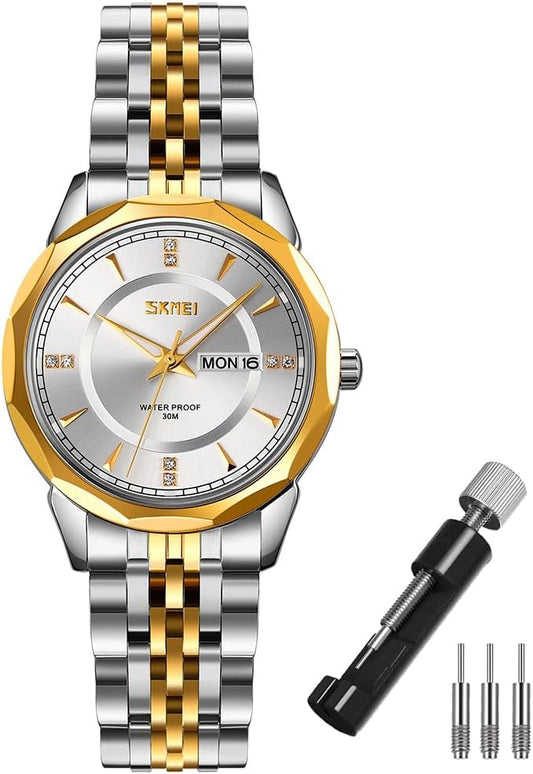 SKMEI Watch for Women Business Classic Fashion Stainless Dress Luxury Analog Waterproof Simple Day Date Ladies Female Wife Gifts Silver Gold Wrist Watches