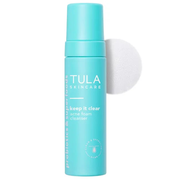 TULA Skin Care Keep It Clear - Acne Foam Cleanser, Contains Salicylic & Azelaic Acid & Probiotics, Clears & Soothes Acne, Brightens Past Blemish Marks, 6.3 fl oz