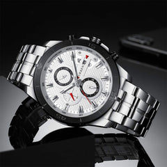 CURREN Quartz Watches for Men's Original Brand Calendar Multi-Function Style Waterproof Boys Steel Wrist Watch 8337, Silver, Quartz Watches