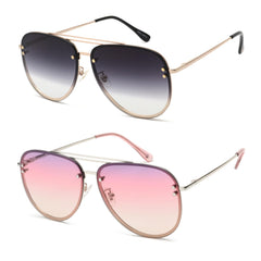 VIVIENFANG Premium Rimless Oversized Aviator Sunglasses for Women, Polarized PC Lens UV Protection Womens Shade VF2203