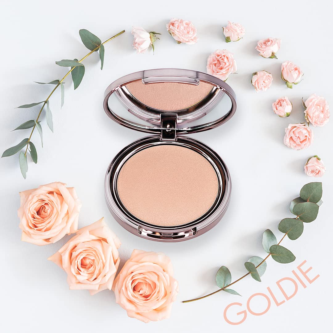 Girlactik Usa.Glow Highlighter Blusher Illuminating Powder. Pearlescent Shimmer, Velvet Finish. Controls Oil, Lightweight, Buidable. -Goldie