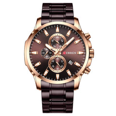 CURREN New Watch Men Fashion Sport Watch Stainless Steel Band Quartz Wristwatch Military Chronograph Clock Male Waterproof 8348, rose gold brown, Chronograph,Quartz Movement