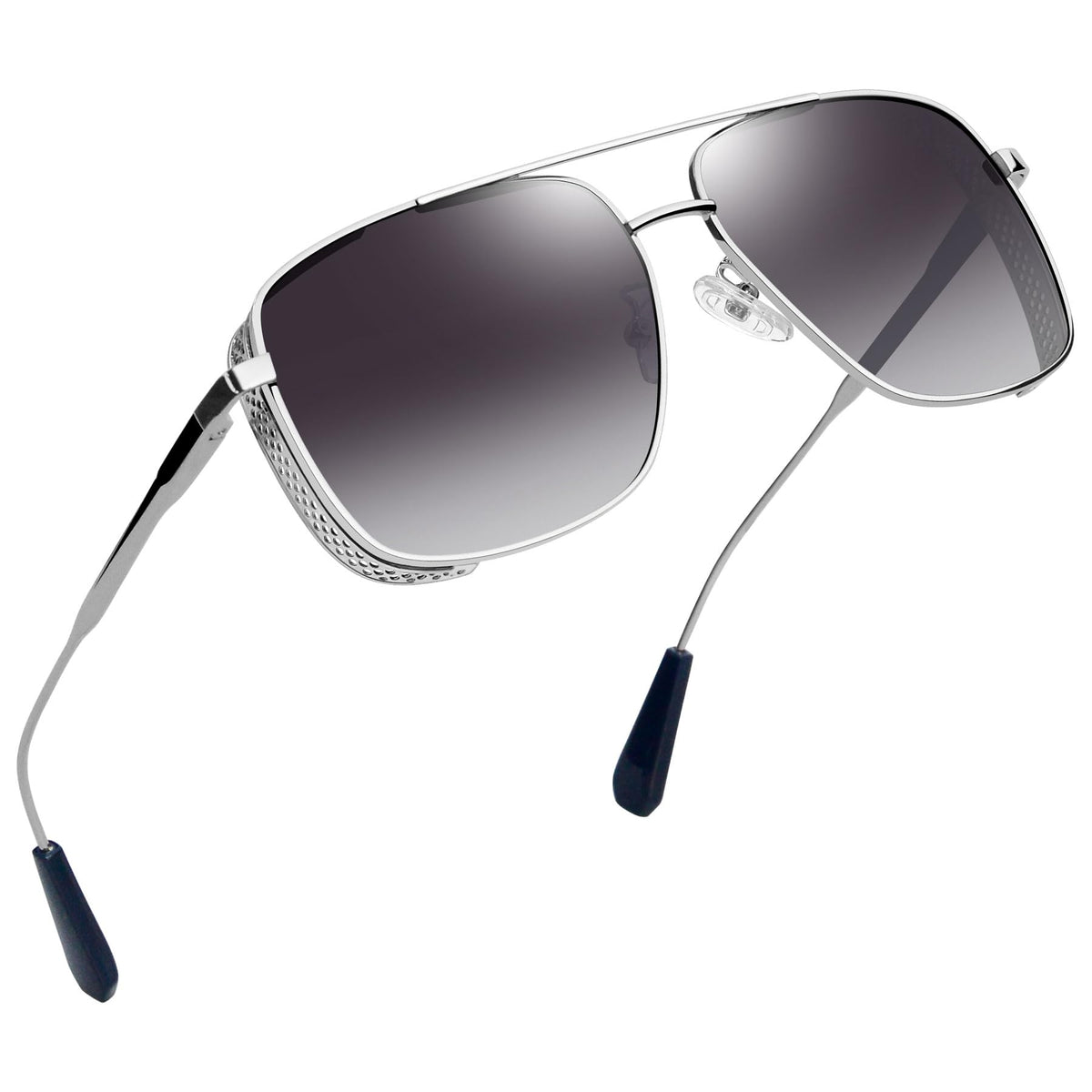 Joopin Rectangular Sunglasses for Men Women Polarized UV Protection Classic Aviation Military Style Big Metal Frame Driving Fishing Black Glass