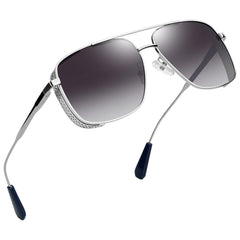 Joopin Rectangular Sunglasses for Men Women Polarized UV Protection Classic Aviation Military Style Big Metal Frame Driving Fishing Black Glass