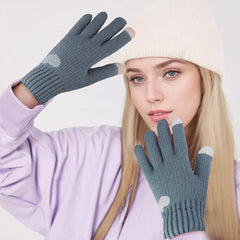 BananaHome Thermal Winter Gloves Fleece Lining Touch Screen Knit Stretchy Warm Gloves Cold Weather Gloves for Running Cycling Riding for Women - Grey Blue