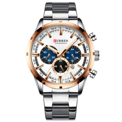 CURREN Herren-Armbanduhr Sport Quarz Chronograph Armbanduhr mit Leuchtzeigern Mode Edelstahl Uhr Datum - silver white