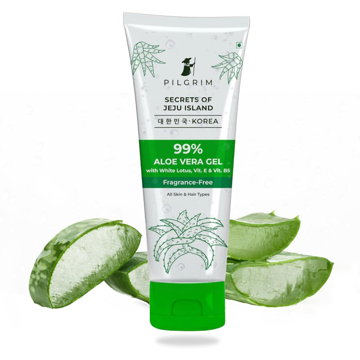 PILGRIM Korean 99% Pure Aloe Vera Gel with Vitamin E & Vitamin B5 for Face & Hair | Hydrates & Soothes Skin | Conditions & Softens Hair | Free from Parabens, Sulphates, Mineral Oils & Fragrance - 200ml