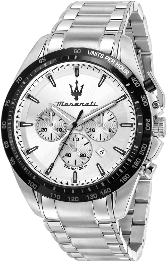 Maserati Traguardo 45 mm Chronograph Men's Watch, Silver, Chronograph
