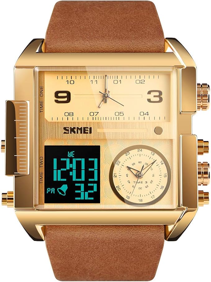 SKMEI Men's Digital Sports Watch, LED Square with Multi-Time Zone Waterproof