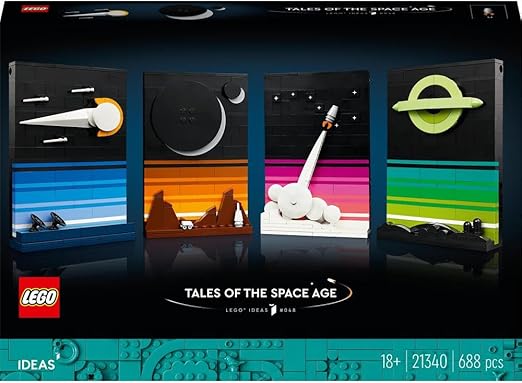 LEGO 21340 Ideas Tales of the Space Age Wall Art Set for Adults, 4 Connectable 3D Postcards Featuring Space Shuttle & Other Pictures Inspired by 1980s Sci-Fi, Hang on Wall or Display Freestanding