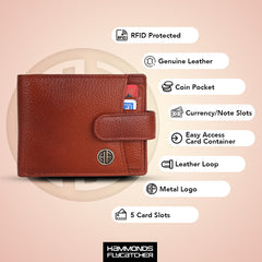 HAMMONDS FLYCATCHER Genuine Leather Wallets for Men, Tan, RFID Protected Nappa Leather Wallet for Men, Mens Wallet with 5 Card Slots, Gift for Valentine Day,Fathers Day,Birthday
