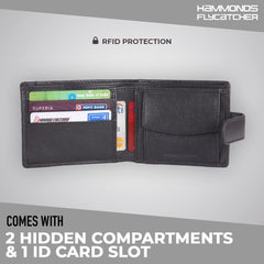 HAMMONDS FLYCATCHER Genuine Leather Wallets for Men, Graphite Grey, RFID Protected Nappa Leather Wallet for Men, Mens Wallet with 5 Card Slots, Gift for Valentine Day, Father's Day, Birthday