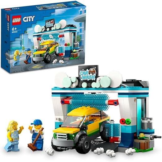 LEGO 60362 City Carwash with Toy Car for 6+ Years Old Kids, Boys, Girls, Set with Spinnable Washer Brushes, Vehicle and 2 Minifigures, Small Gift Idea