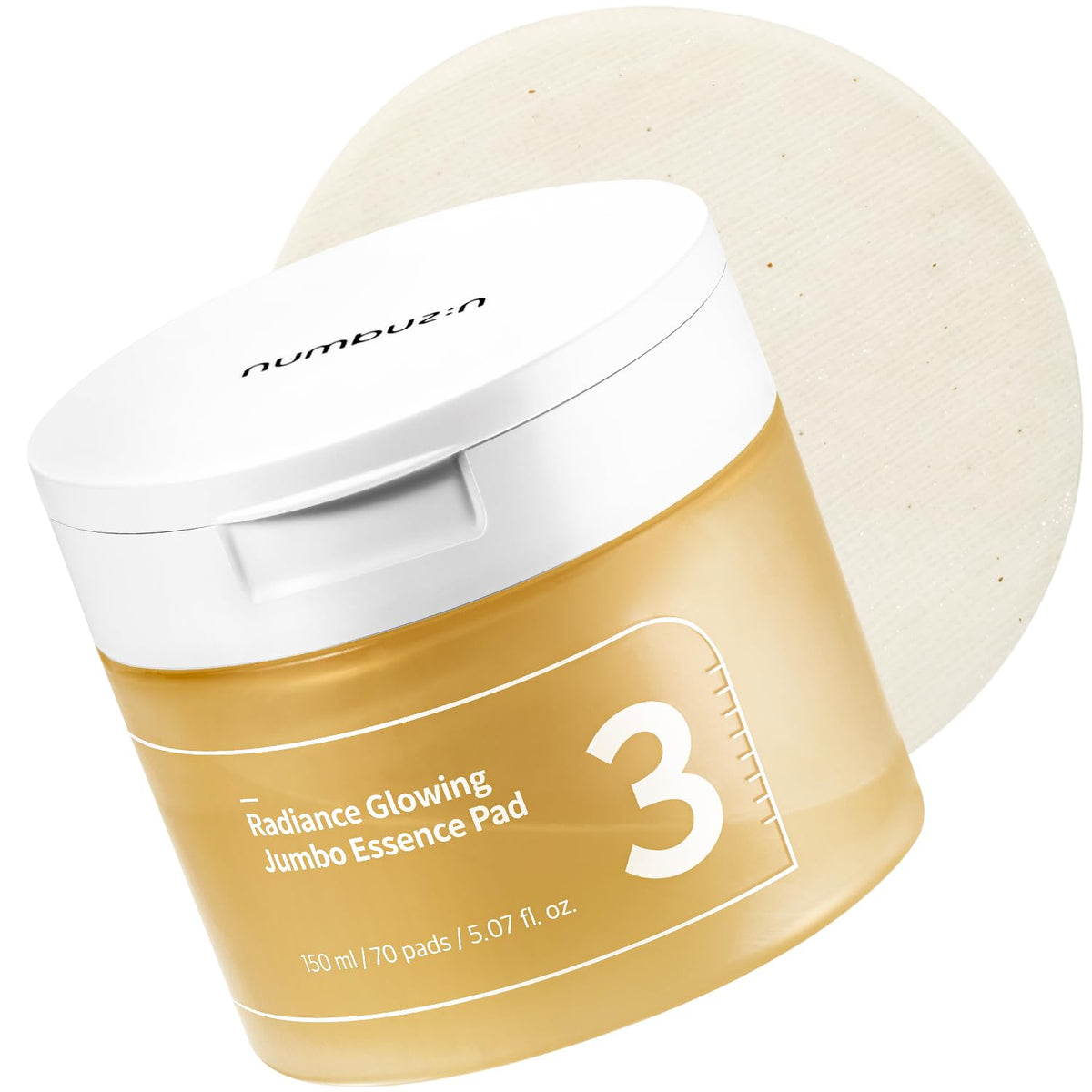 numbuzin No.3 Toner Pads | Radiance Glowing Jumbo Essence Pad | Clear Glass Skin, Skin Radiance, Texture Care | Biodegradable Vegan Pads, Fermented Ingredients, Niacinamide | 70 pads/150ml