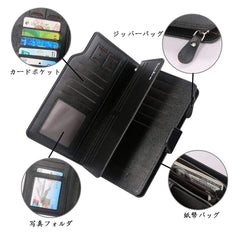 Men business casual long paragraph hasp wallet phone package multifunction hand bag QB57A Black