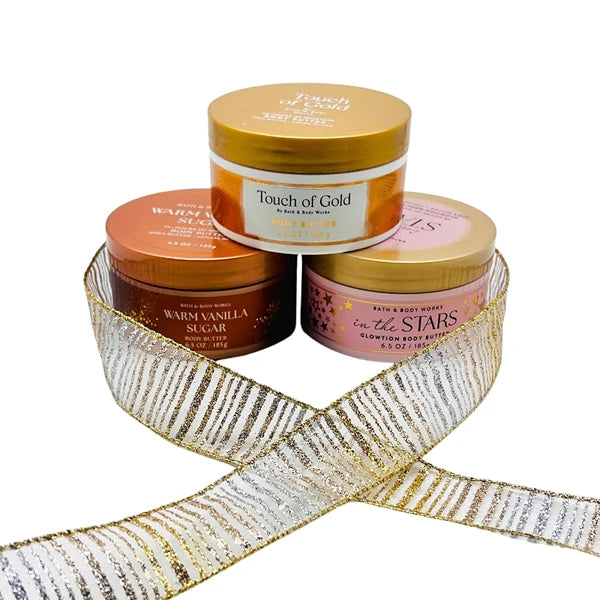 Bath & Body Works Golden Bundle 3-Pack Body Butter Gift Set – In The Stars Glowtion, Touch of Gold & Warm Vanilla Sugar (6.5 oz Each)
