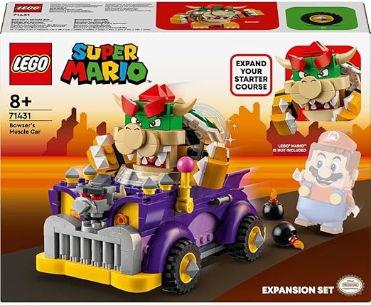 LEGO Super Mario Bowser’s Muscle Car Expansion Set, Collectible Race Kart Toy for 8 Plus Year Old Boys, Girls & Kids with a Bowser Character Figure, Small Gifts for Gamers Who Love Creative Play 71431