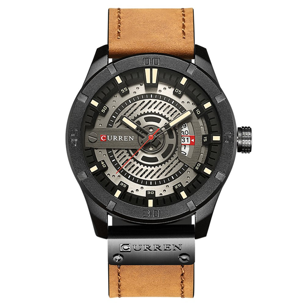 CURREN Analog Leather Casual Watch for Men - 8301 - Brown